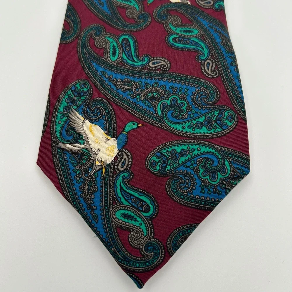 Ducks Unlimited Tie Mallard Paisley Mens OS Burgundy Silk Sporting Traditional